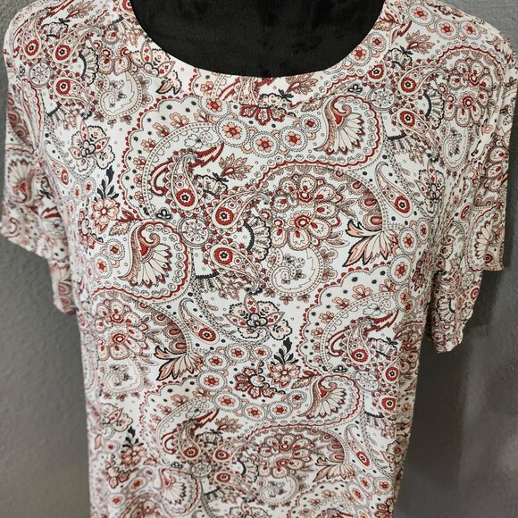 Loft Blouse Womens Large Short Sleeve Paisley Floral - Picture 2 of 10